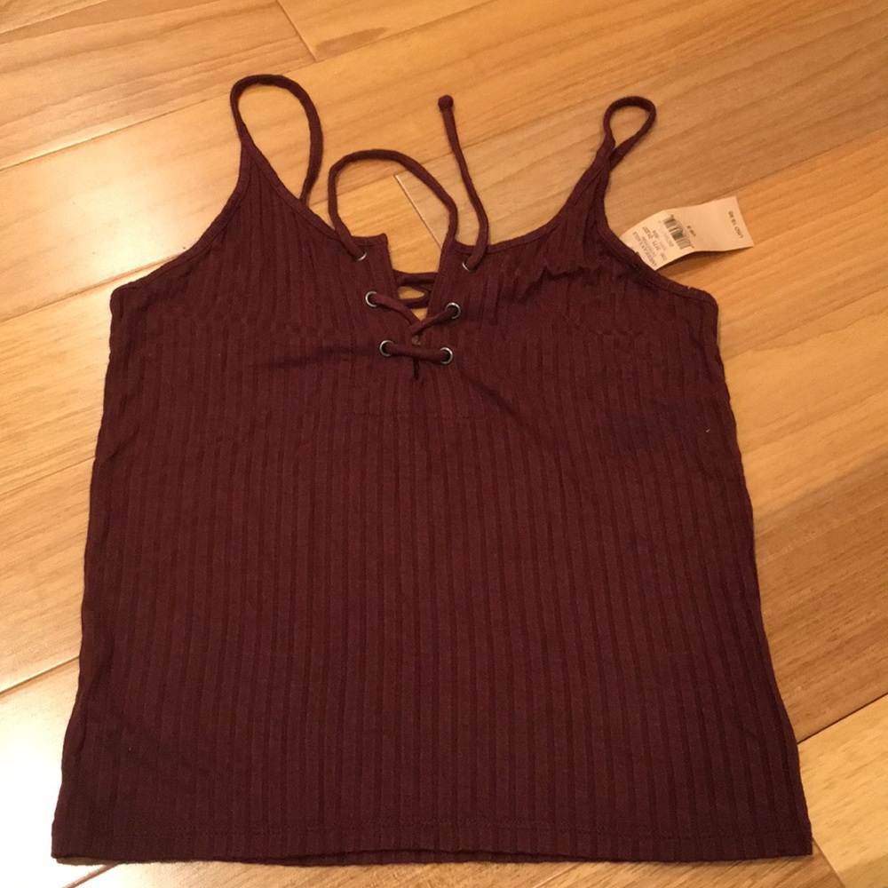 Burgundy lace-up tank top